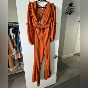 Burnt Orange Jumpsuit (Large) - Open Back & Sides